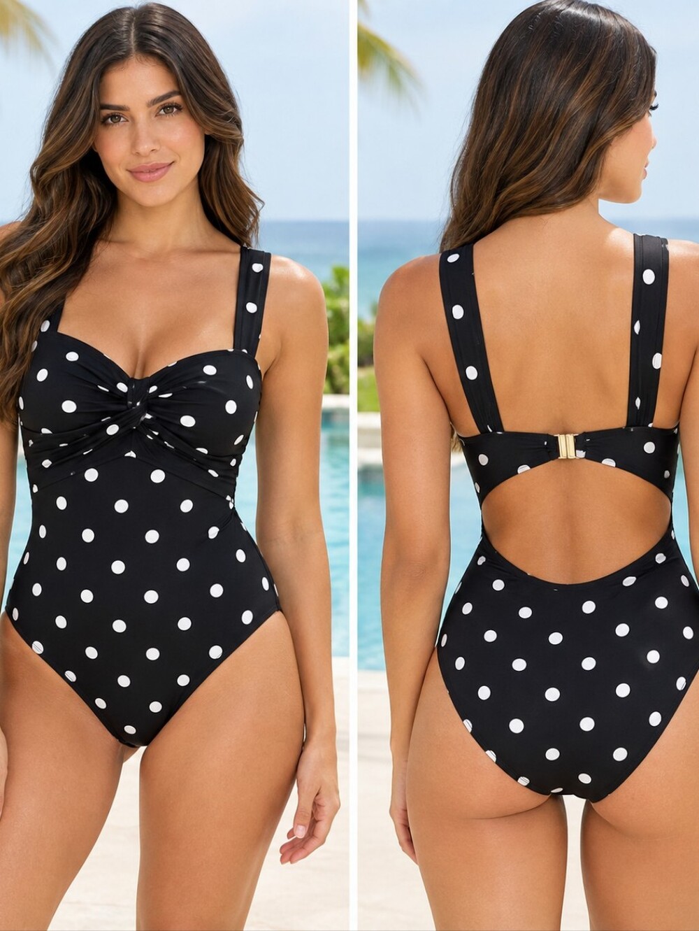 Milly Black and White Polka Dot One-Piece Swimsuit= Size M